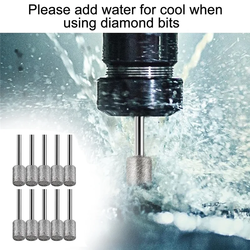 ABQR 10 шт., 8 мм, цилиндрическая головка, алмазные заусенцы, шлифовальный набор для резьбы по камню, стеклу, керамики, вращающихся инструментов