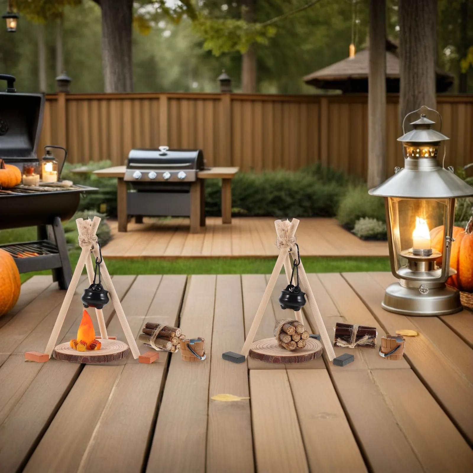 26 قطعة موقد نار المخيم المصغر مع وعاء الحطب الواقعي لبيت الدمى الجنية حديقة عيد الميلاد الشتاء المشهد المشهد الصغير