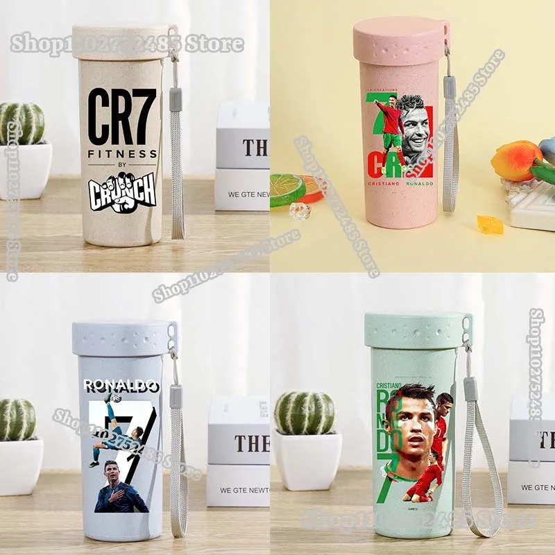 

CR7 Cristiano Ronaldo Water Bottles Wheat Straw Kids Cups Boys Girls Drinkware Portable Plastic Tumbler Football Star Fans Gift