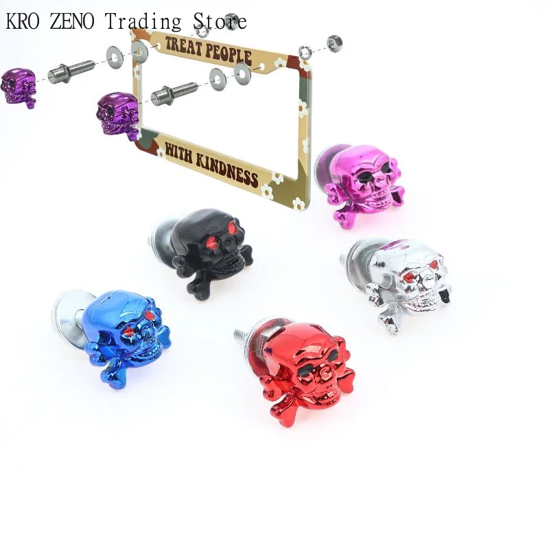 4Pcs Car Truck Fastener Cap Bolts Motorcycle License Plate Frame With Bone Head Auto License Plate Screws For Car Motorcycles