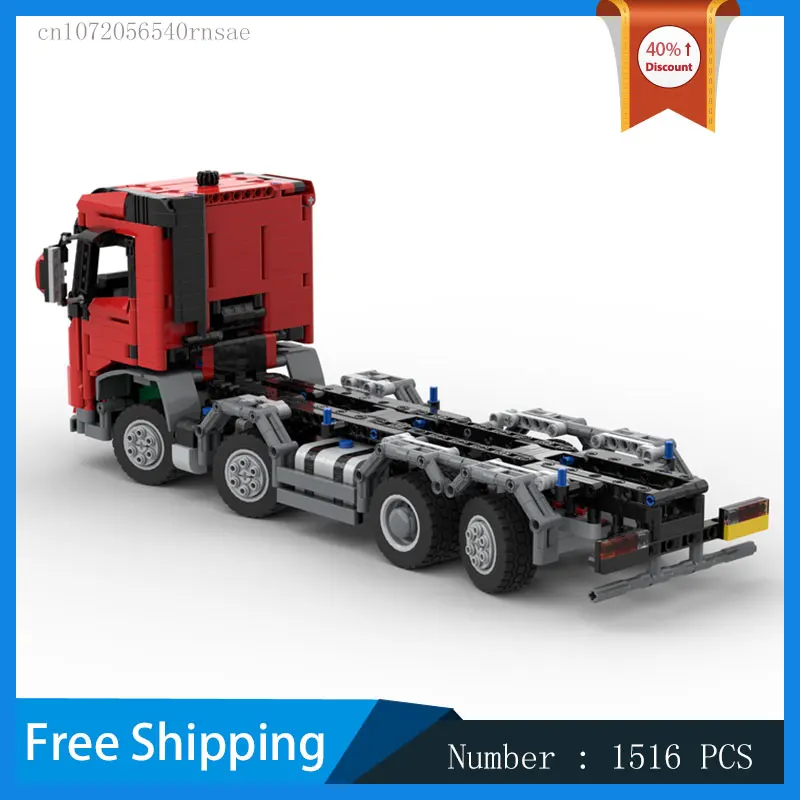 MOC Building Block Red Truck Trailer Model DIY Bricks Assemble Toy Technology Transport Car Birthday Present Children\'s Gifts