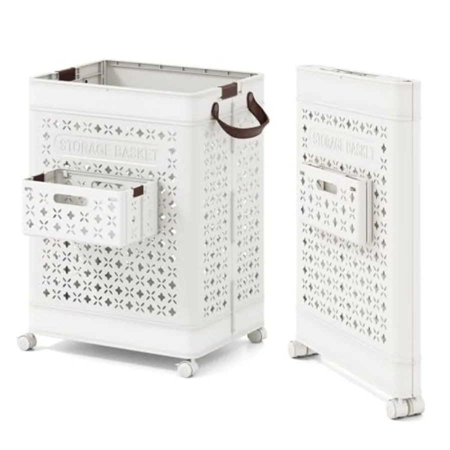 

Rolling Laundry Hamper with Side Basket, Plastic Collapsible Laundry Basket with Lockable Wheels and Handles, Foldable Storage