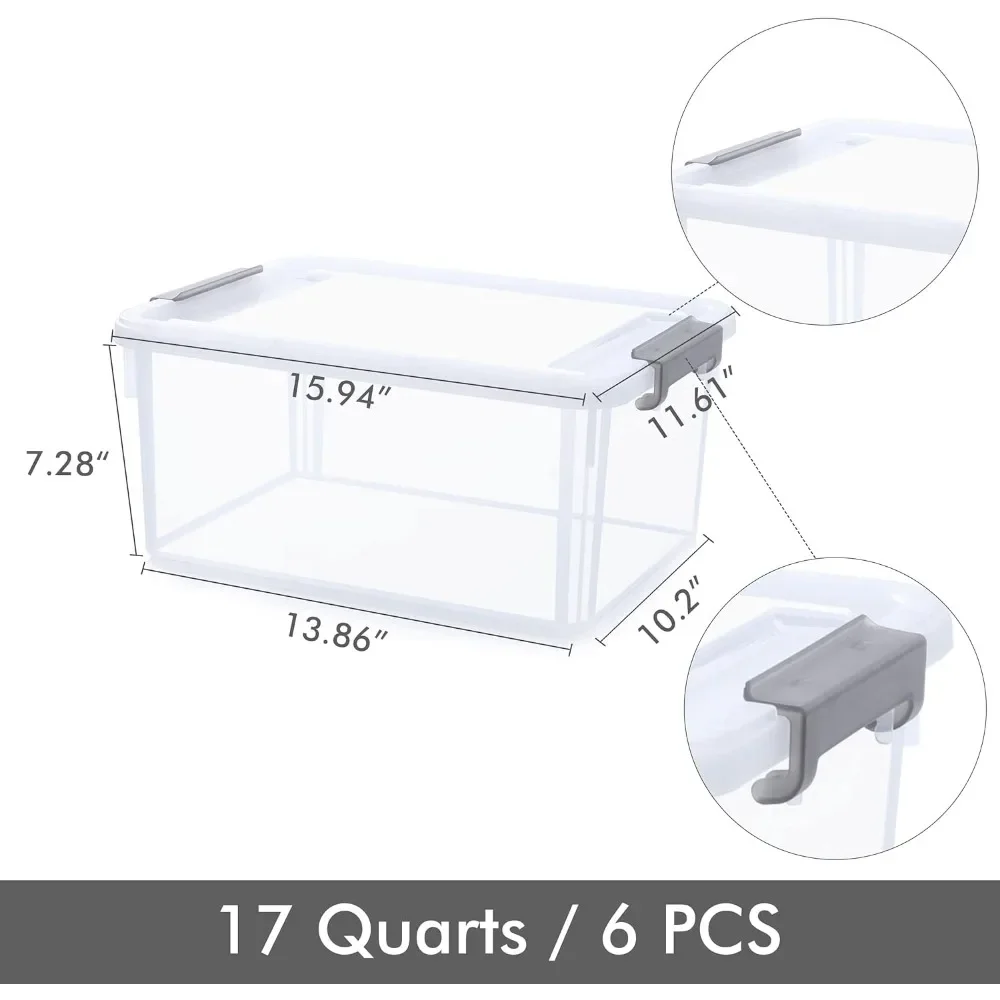 Plastic Storage Boxes with Lids Clear storage boxes for organizing garages, kitchens, large stackable storage bins