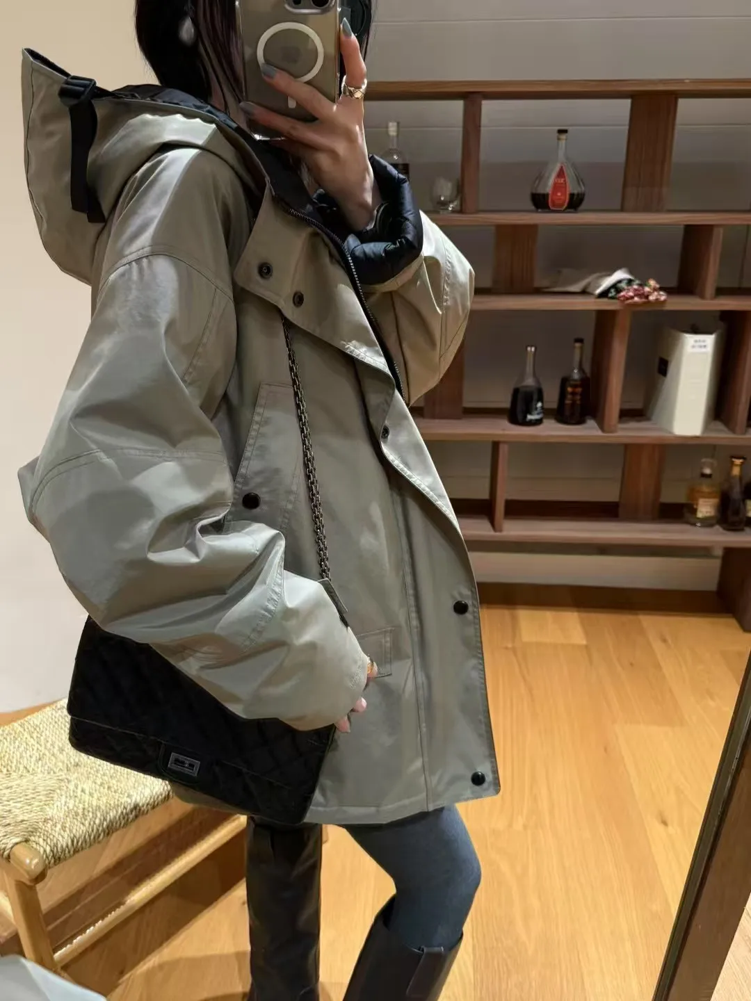 เสื้อโค้ทขนห่านเกาหลีทรงหลวมสำหรับผู้หญิง รุ่นหนา อุ่น พร้อมกระเป๋าขนาดใหญ่ แขนยาว ปิดด้วยซิป สีต่างๆ