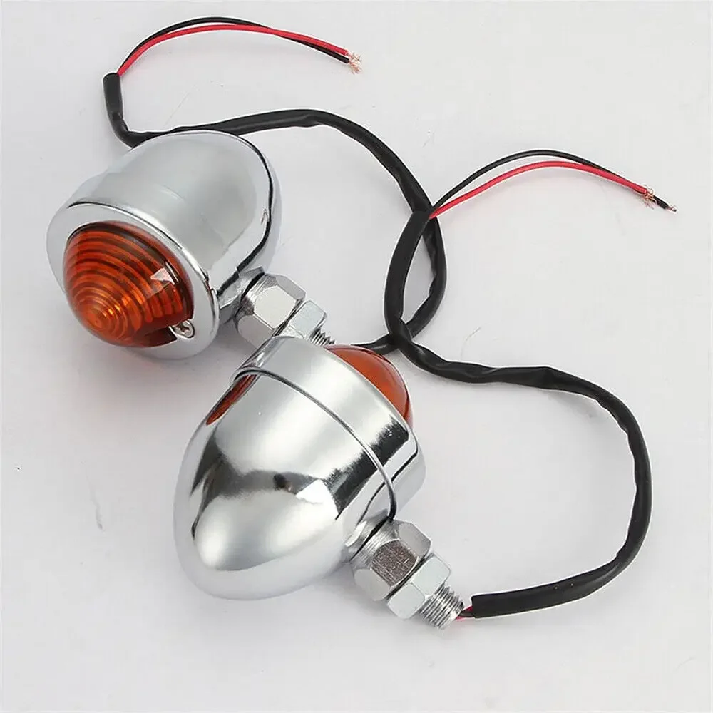 Universal Retro Motorcycle Blinkers Chopper Cafe Racer Motorbike Turn Signal Lights Scooters Metal Indicator 12V Chrome Color