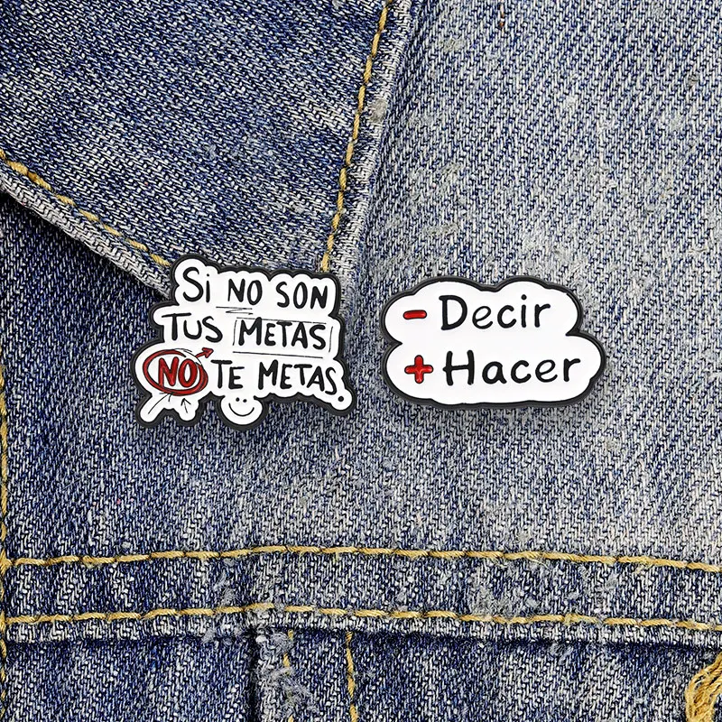 Cartoon-Spanisch-Slogan-Tier-Herz-Planeten-Emaille-Abzeichen, positive motivierende Worte, Anstecknadel, süße Brosche, Accessoire, Geschenke – Detail 3