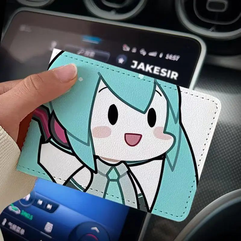 Niedliche Hatsune Miku Führerschein-Schutzhülle aus Leder, Zwei-in-Eins-Fahrzeugschein- und Führerscheinhalter