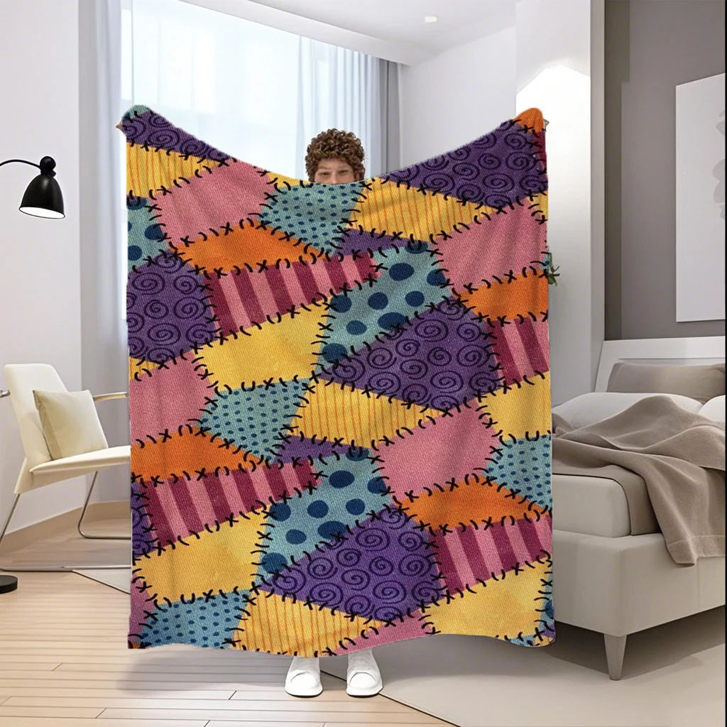 Colorful Patchwork Design Microfiber Flannel Cover Blanket Bedroom Living Room Sofa Soft And Comfortable Home Decoration