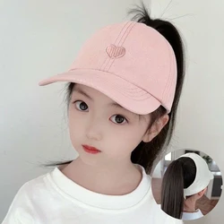 New Summer Children Baseball Cap Breathable Empty Top Caps Love Embroidery Kids Sun Visor Hats Adjustable High Ponytail Hat Girl