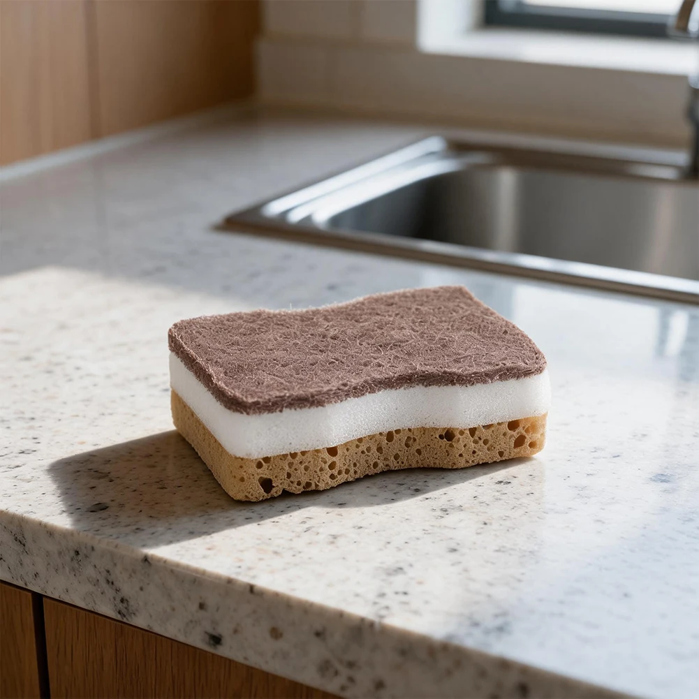 Brown For Kitchen Sponge Scrubber Two Sided for Efficient Soap Retention and Easy Rinsing 10 cm x 7 cm x 3.5 cm