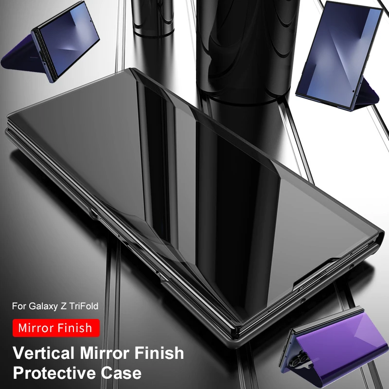

Mirror Flip Case For Samsung Galaxy Z TriFold Tri Fold Folding Plating Stand Holder Luxury Hard Plastic Shockproof Fashion Cover