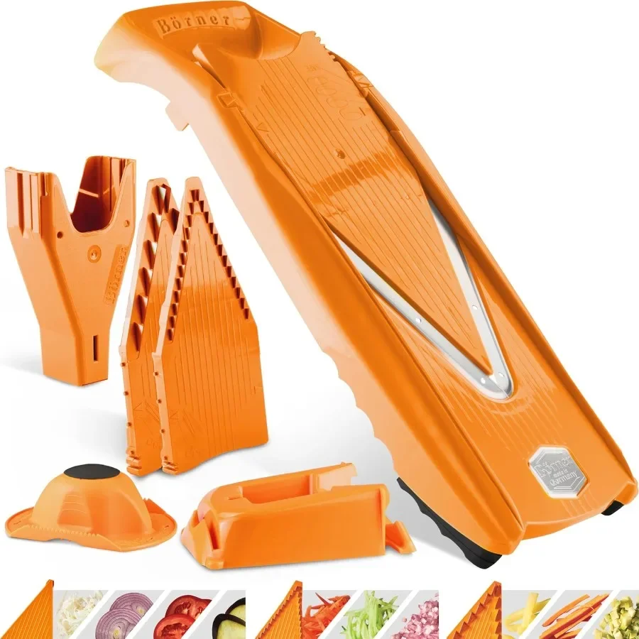 

Professional Adjustable Vegetable Slicer Set with 10 Cutting Styles and Docking Station Stainless Steel V-Blade Kitchen Slicer