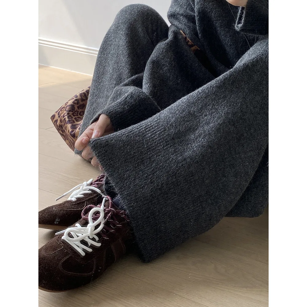 Suéter suelto suave para mujer Otoño Invierno Casual pantalones largos de punto conjunto de dos piezas