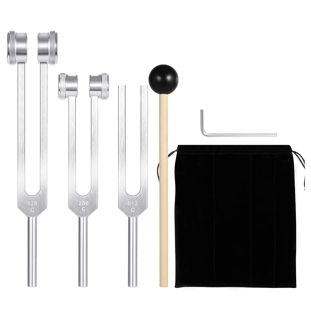 Set di 3 diapason (128Hz, 256Hz, 512Hz), diapason con martello riflesso per strumenti di vibrazione del suono di guarigione del suono