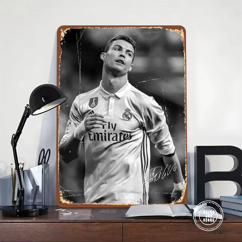 Messi Soccer Ronaldo Tin Plaque Poster Customized Wall Art Retro Vintage Metal Signs for Room Bathroom Decor Coffee Bar Man Cave