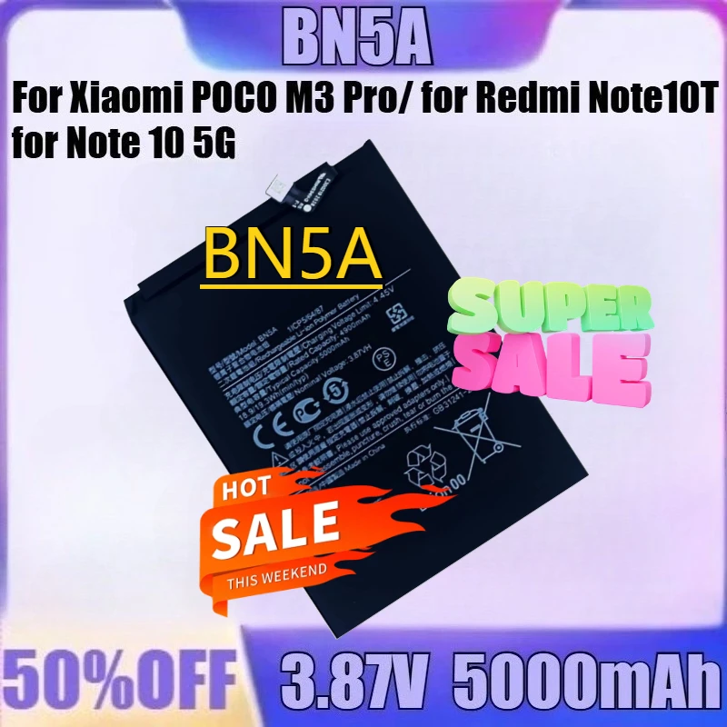 

For Xiaomi POCO M3 Pro/ for Redmi Note10T for Note 10 5G BN5A Battery New BN5A 3.87V 5000mAh High Quality Battery