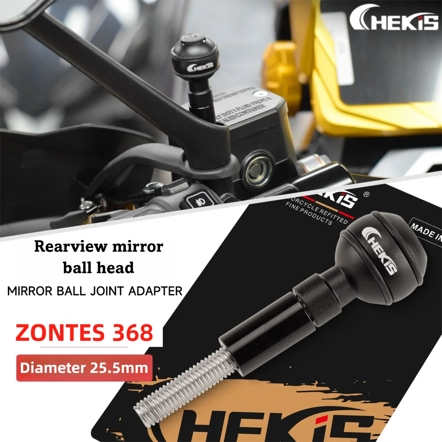 Chekis Is Suitable for Zontes 368G/D/E/K/M Modified Rearview Mirror Expansion Ball Head, Mobile Phone Holder Fixed Base, Mirror Base Ball Head Round Ball