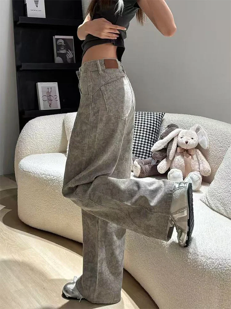 Retro American style fashion jeans women in autumn loose fit high waist slimming causal straight leg, wide leg pants