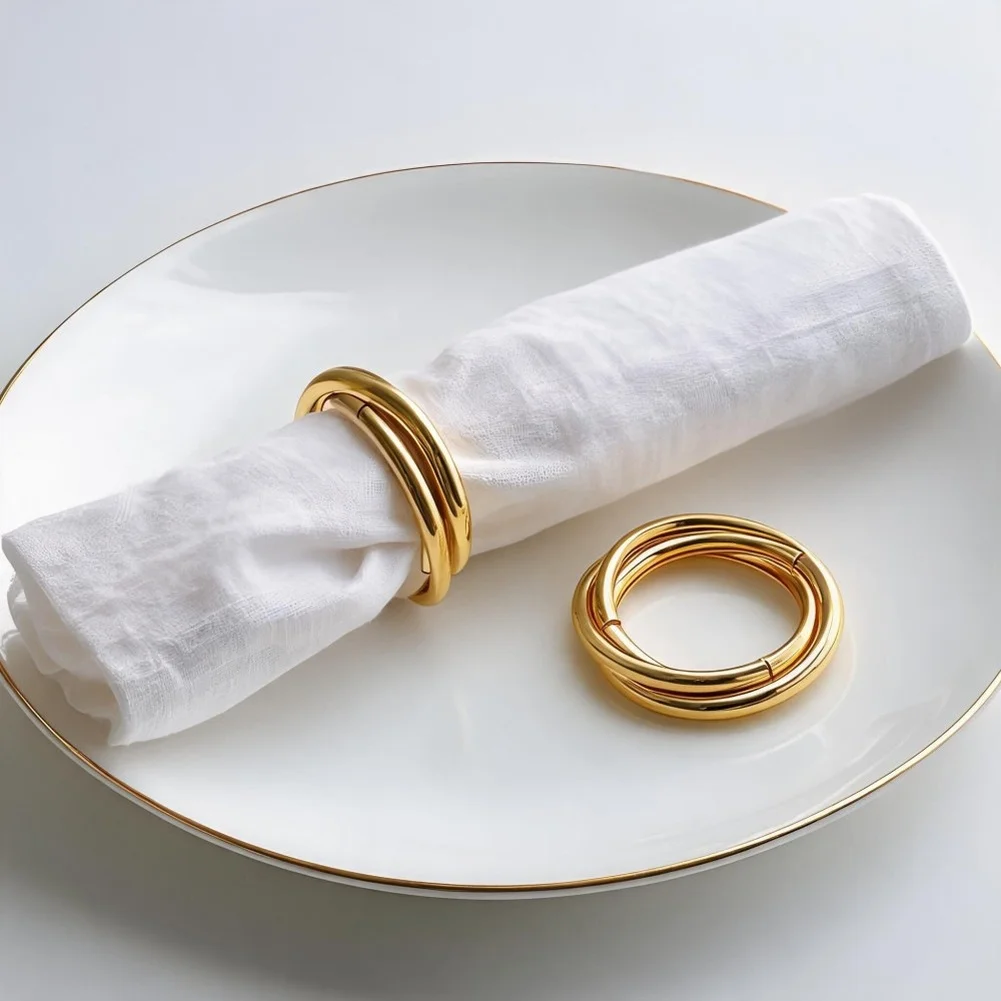 Gold Tone Napkin Rings 12pcs Iron Minimalist For western Style Table Decor Diameter 5cm for Formal or Everyday Dining Use