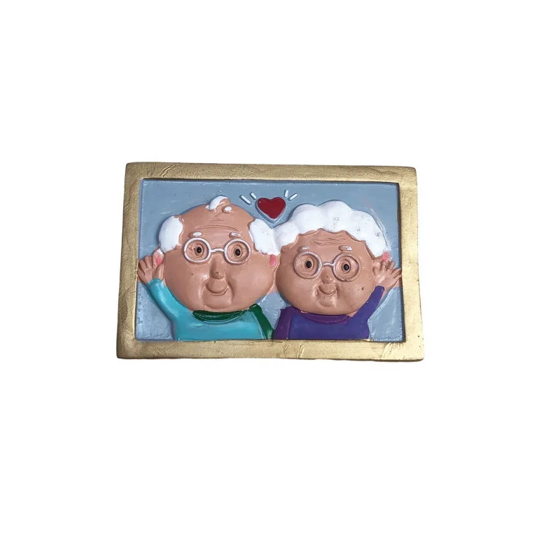 Silver Couple Refrigerator Magnets Cartoon Gold Frame Design Loving Elderly Years Decorative Magnets