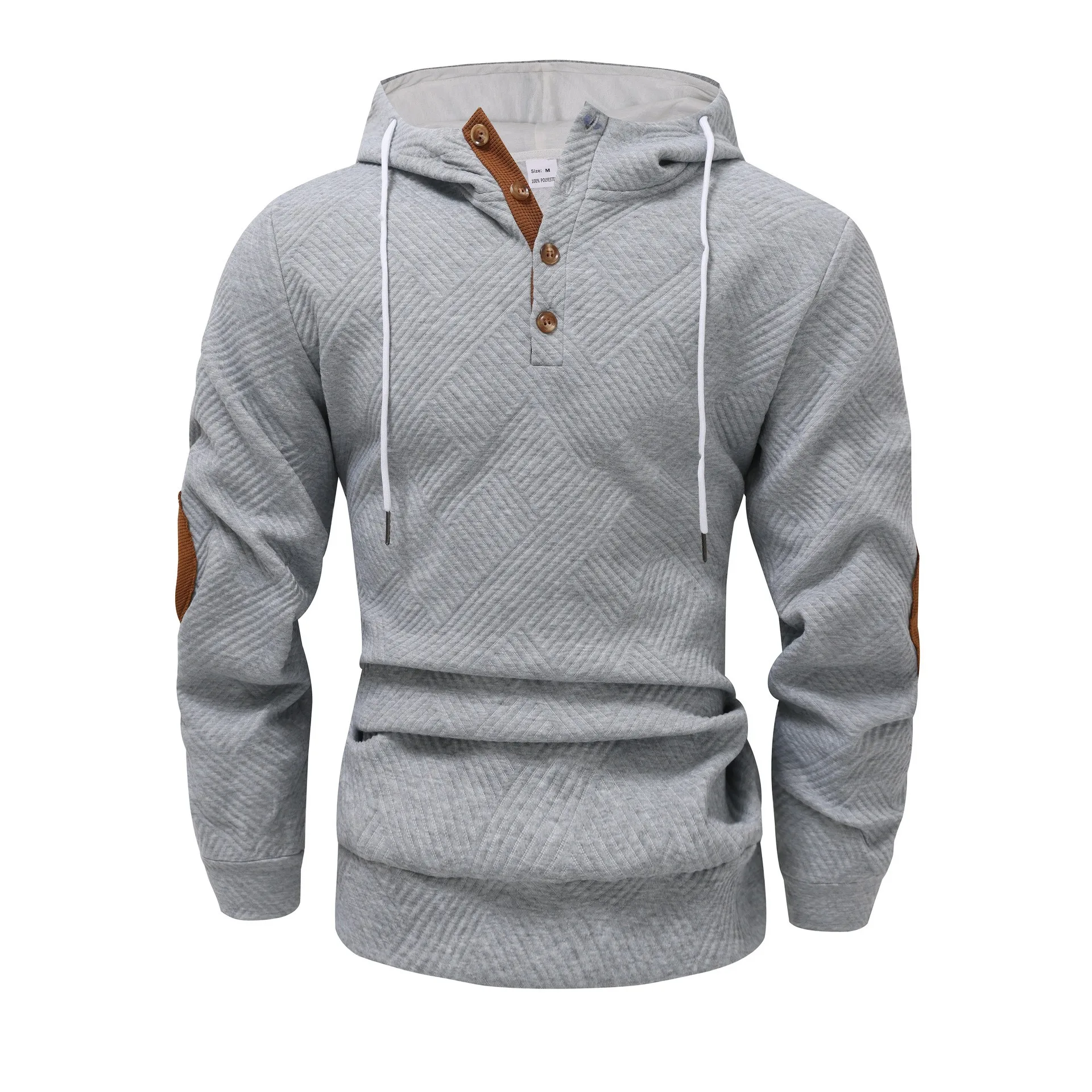 

Men's Casual Long Sleeve Hoodie Solid Color Drawstring Hood Oversized Fit Sweatshirt Button Front Ribbed Cuff