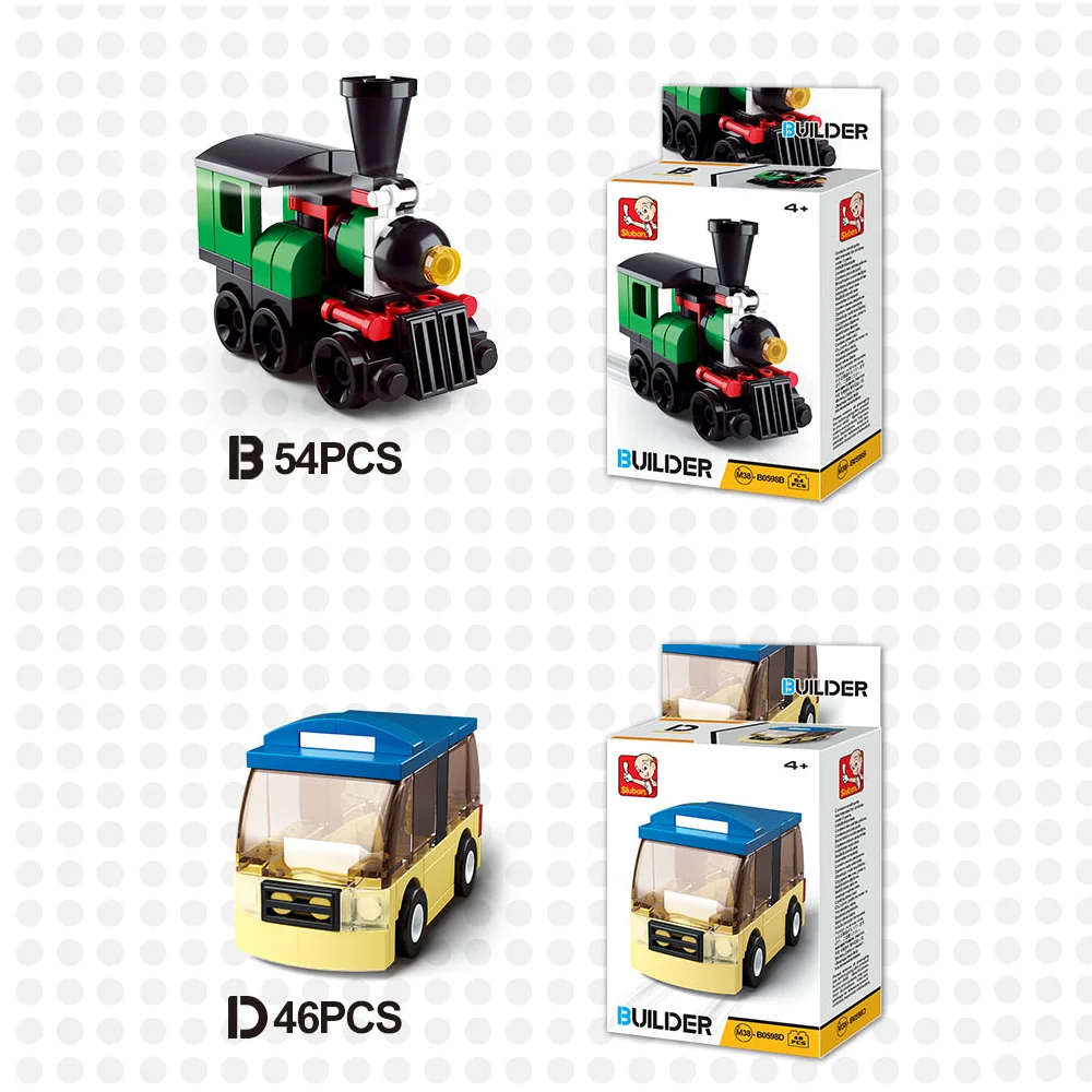 Sluban Building Block Toys Mini Builder Set City Vehicles B0598 Bus Train Taxi Subway Compatbile With Leading Brands