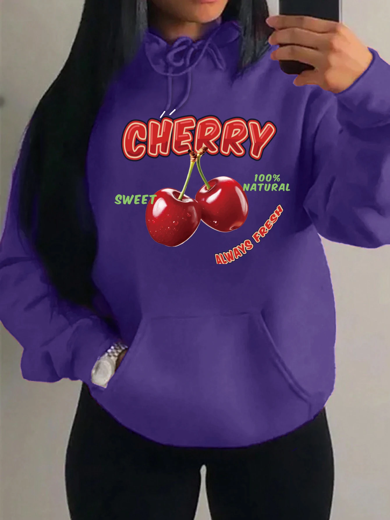 

Cherry Sweet 100% Natural Prints Women Hoody Autumn Fleece Clothes Simplicity Loose Streetwear Unisex Pocket Fashion Hoody