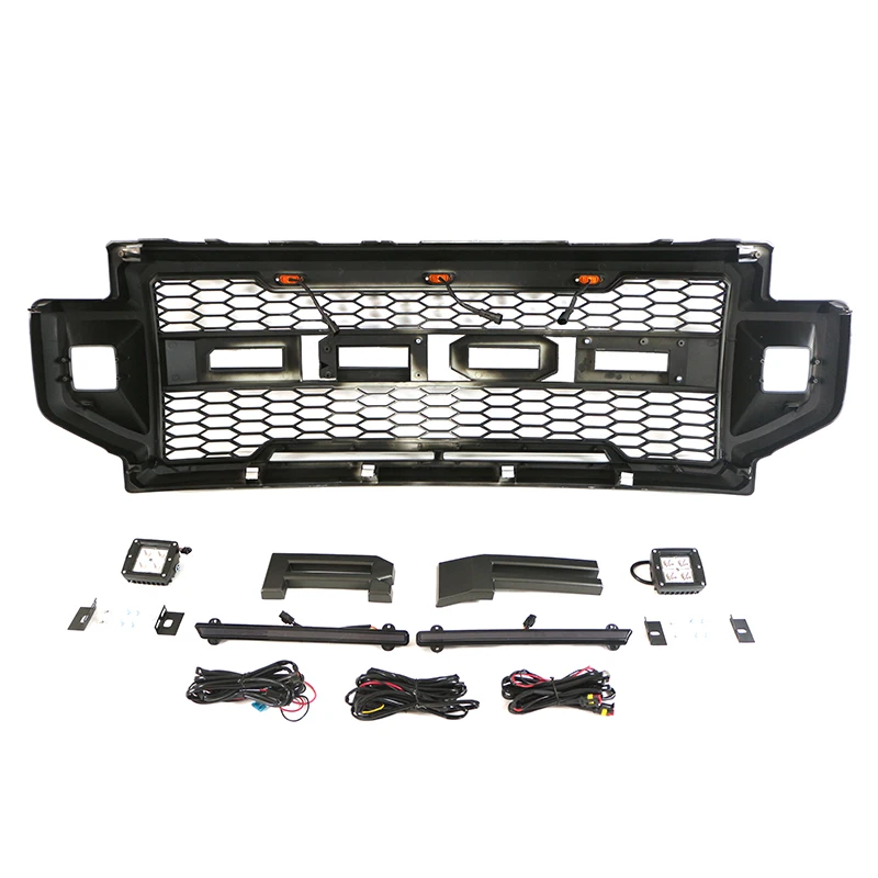 2022 Nuovo stile Griglia anteriore con tre luci a LED ambrate e luci a cubo con barra luminosa ADATTA PER FORD F250 350