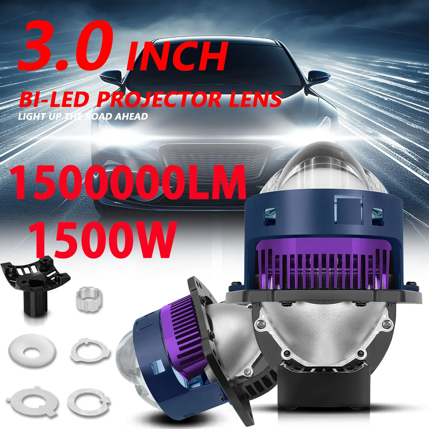 YIBAINEC 1500W 3 Inch Bi-led laser H4 Lens Projector High Low Beam for Car Headlight high and low beam  6000k 12V 24V Auto Lamp