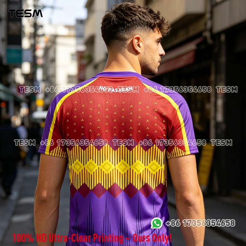 Camiseta de Fútbol para Hombre TESM, Diseño Retro Geométrico Impreso en 3D, Transpirable, Manga Corta