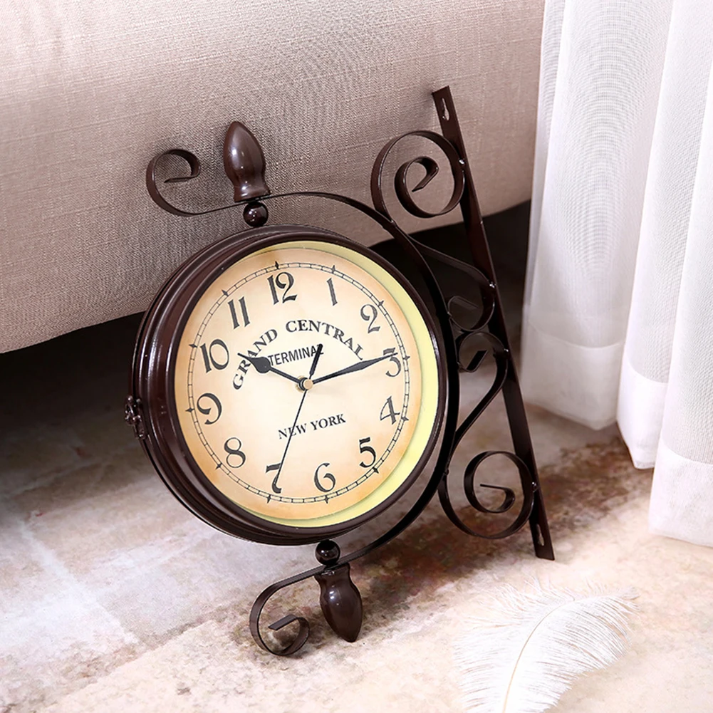 Style Double-Sided Clock Train Vintage 8