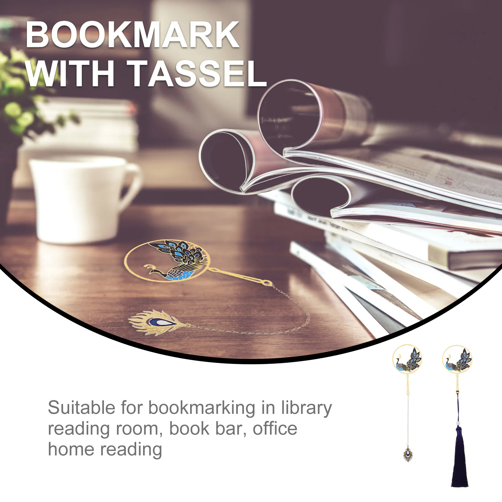 

2Pcs Peacock Metal Bookmark Vintage Pendant Tassel Page Marker Reading Gift Student Writer Book Lovers Bookmark with Tassel