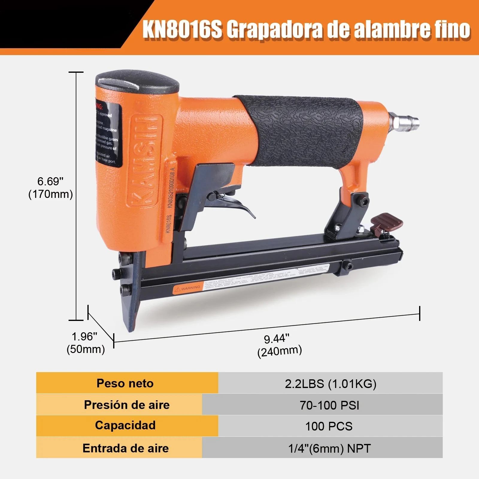 KN8016S 21 Gauge Pneumatic Continuous Firing Mode Upholstery Stapler for 80 Series 12.8mm Crown Staples, for Furniture