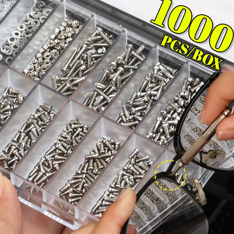 

1000pcs Glasses Tiny Screws With Screwdriver Repair Kit Complete Glasses Stainless Screws Mini Screws Set for PC Phone Watches