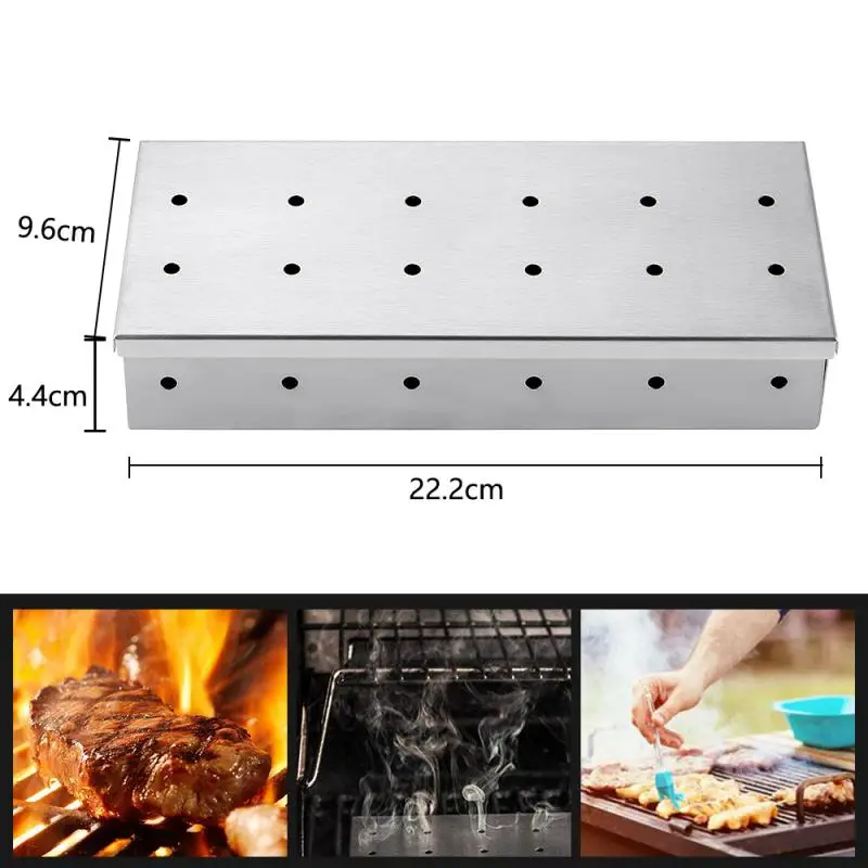 BBQ Smoker Box Wood Chips For Indoor Outdoor Charcoal Gas Barbecue Grill Meat Infused Smoke Flavor Accessories Smoker Box