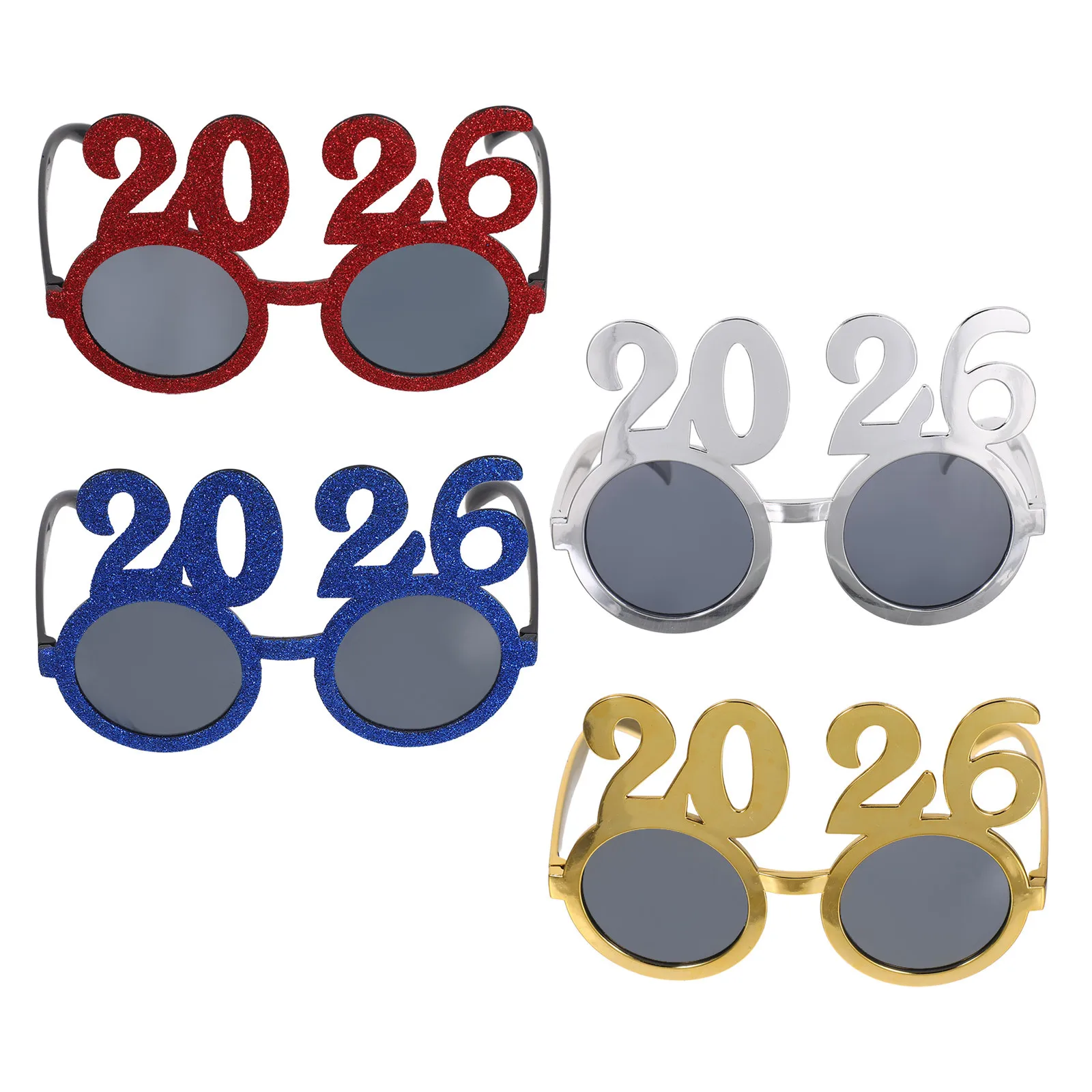 

4Pcs 2026 New Year Party Glasses Colorful Novelty Eyewear for Holiday Photo Booth Party Supplies New Year Photo Glasses