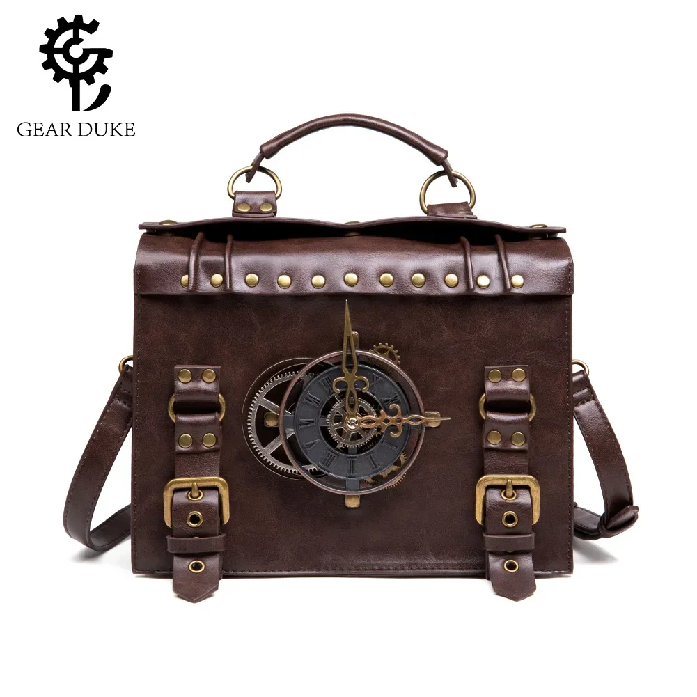 2024 damska skóra PU Retro jeden torba na ramię Crossbody Steam Punk samochód dekoracja zegara do szycia tablety telefon komórkowy torba na kosmetyki