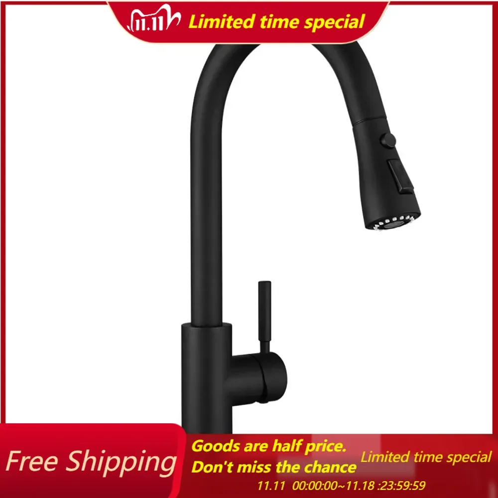 

Black Kitchen Faucet, Kitchen Faucets with Pull Down Sprayer Commercial Stainless Steel Single Handle Single Hole Kitchen