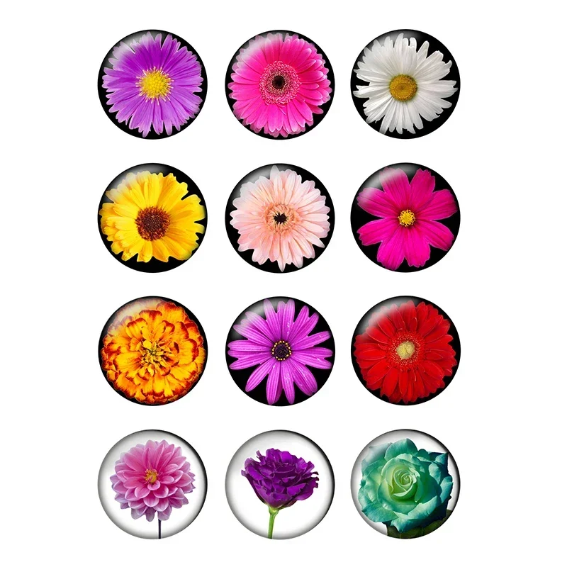 

12pcs Colorful Flower Photo Round Glass Cabochon 8mm 10 12mm 16 14mm 18 20 25mm Demo Flat Back DIY Jewelry Making Supplies T017