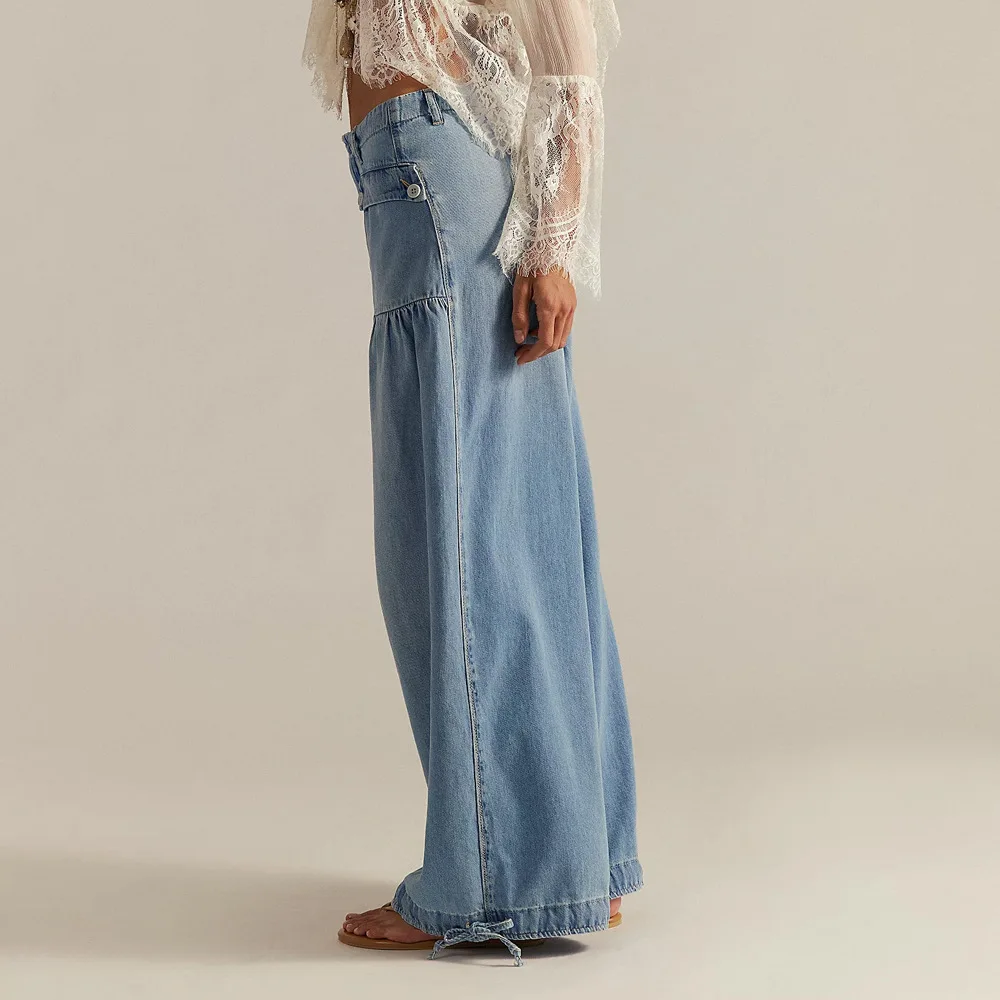 Denim Pant Women Jeans Long Pants Slim Fit Mid Waist Straight Trousers Regular Y2k Streetwear Elegant Splice Work Casual 2025