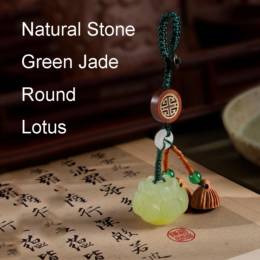 Custom Jade Seal Lotus Keychain Natural  Green Stone Stamp Japanese Kanji First Name Stamp Calligraphy Round Stamp School Gifts