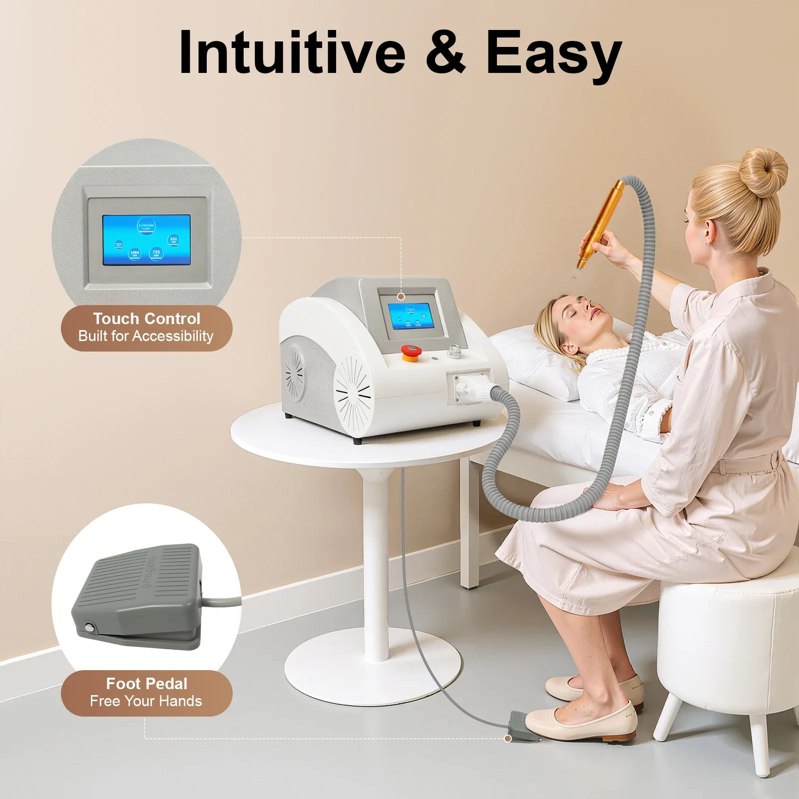 310w 2000mj Face Beauty Machine, 110V Eyebrow Pigment Remover Machine White, Pigment Removal Device 1-10Hz Frequency