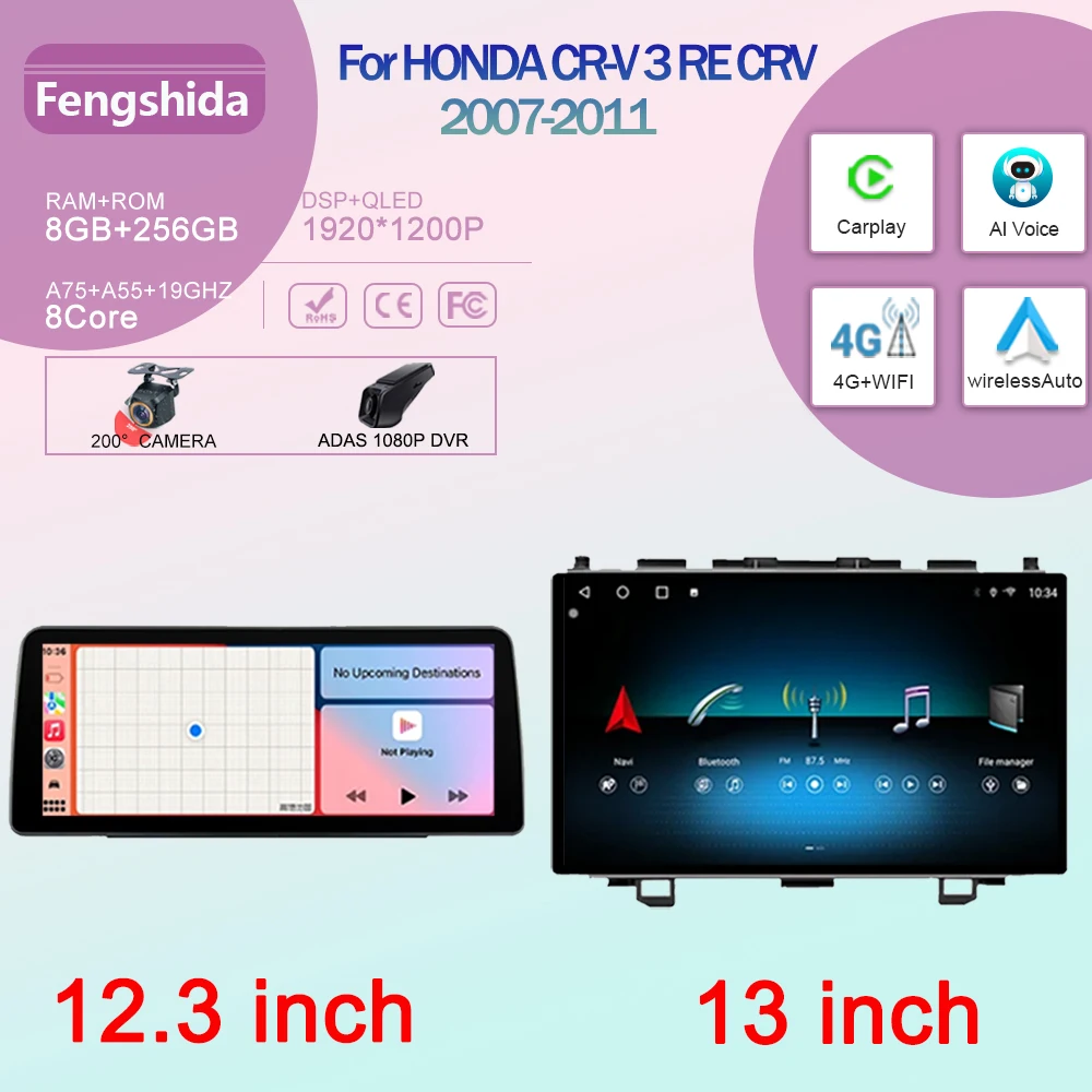 

4G Android BT For HONDA CR-V 3 RE CRV 2007-2011 Autoradio Carplay GPS Navigation Multimedia Stereo Player 5G WIFI BT No 2din DVD