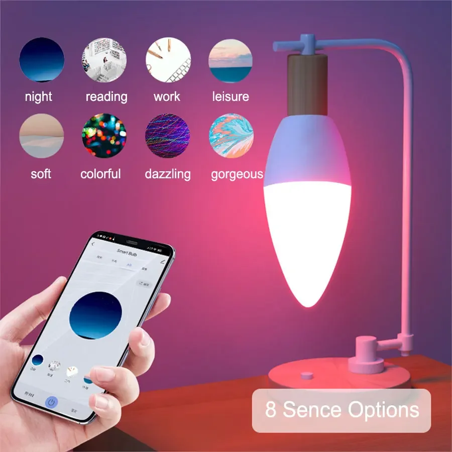 Bombilla LED inteligente con WiFi, lámpara de vela con Control de voz, compatible con Alice, Alexa, asistente de Google Home, Tuya, 220V, 5W, 7W, 9W, E14