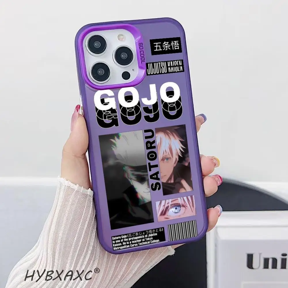 Anime Jujutsu Kaisen Gojo Colorful Phone Case Phone Case FOR IPhone 15 pro 14 11 12 Pro 15 Plus 13 Pro MAX XR XS Silver Cover