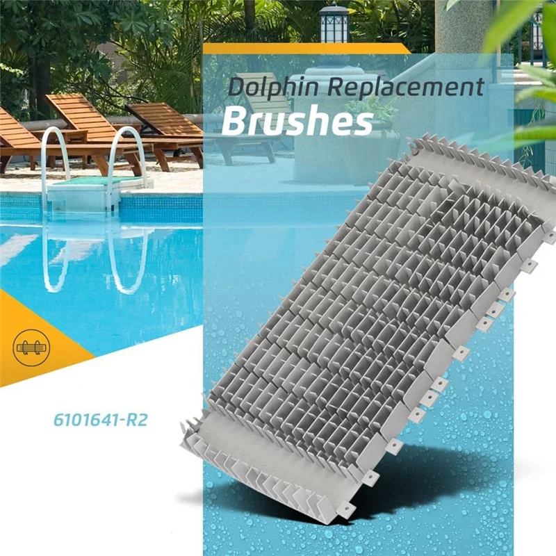 Front And Rear Replacement Brushes In Grey For Dolphin Apollo, Atlantis, C6 Plus, DX3 Robot Swimming Pool- Model Code 6101641-R2