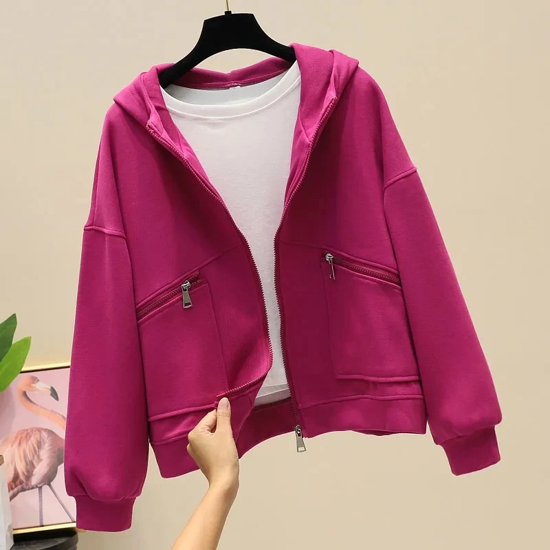 

2023 Spring Autumn New Hoodie Women Korean Loose Versatile Sweatshirt Coat Female Casual Hooded Baseball Suit Jacket Trend