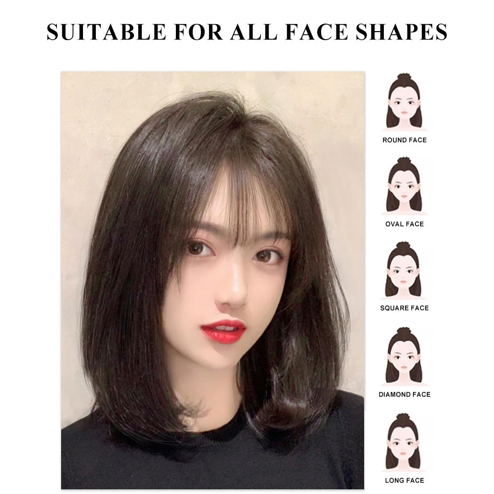 Wigs for Women Human Hair Light Straight Bob Wig With Bangs Black Bob Wigs 100% Human Hair Wigs