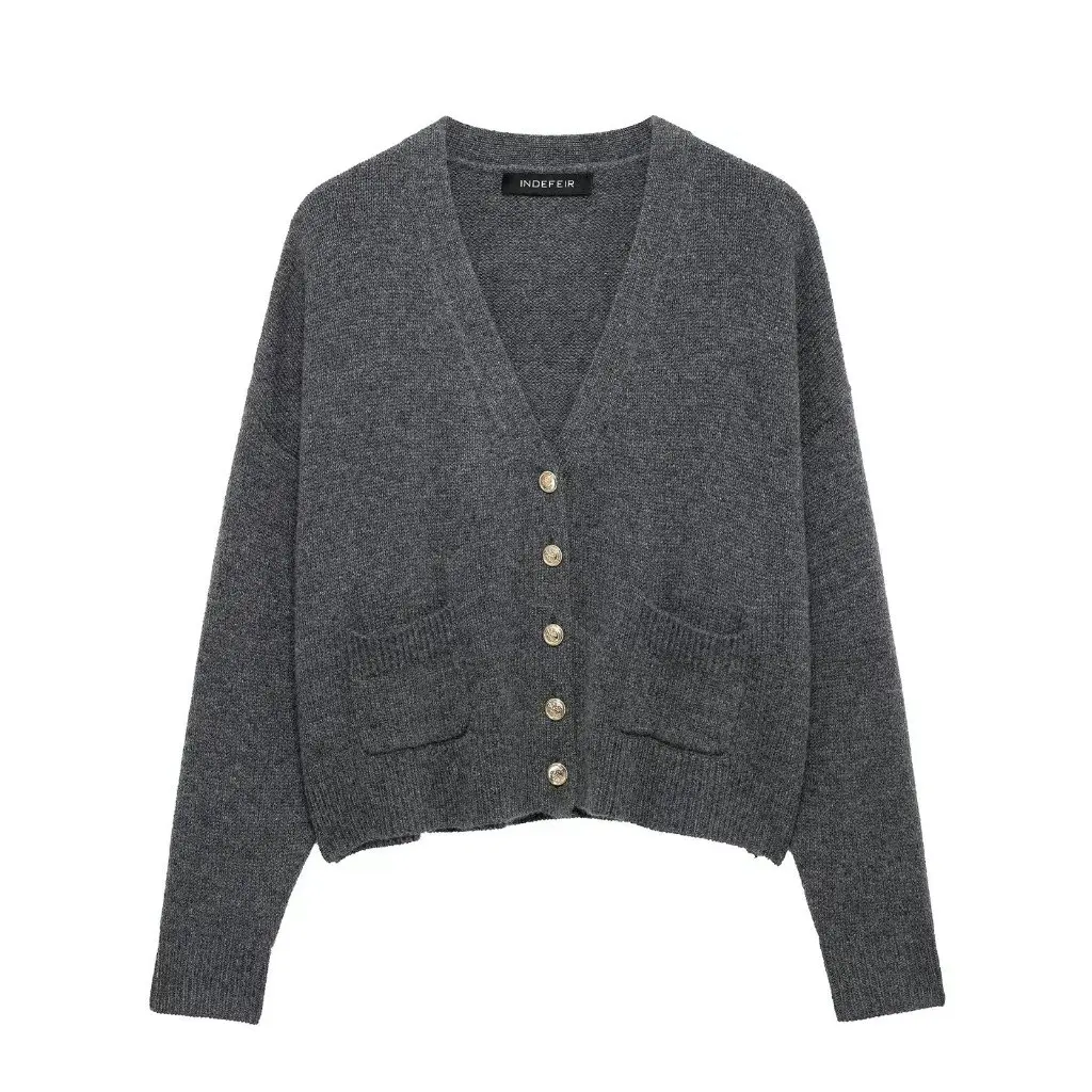 

European And American Fashion Metal Knitted Cardigan Long Sleeve Simple Design Spring Autumn New Style Women's Open Cardigan