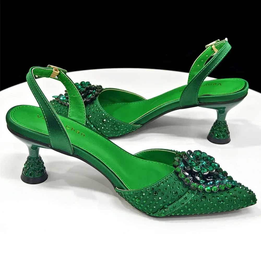 Crystal Rhinestone Heels & Clutch Bag Set Pointed Slingback Heels Women Wedding Prom Party Elegant Formal Matching Shoe Purse